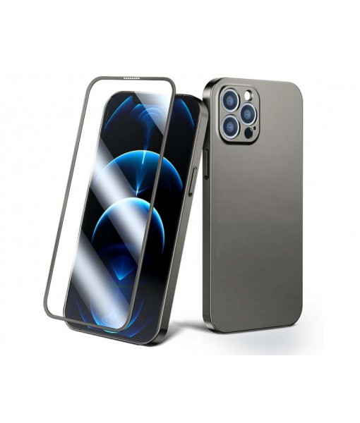 Husa iPhone 13 Pro Max, Premium, Pachet Joyroom 360 Husa Spate Si Folie Sticla Securizata Full Cover, Gri